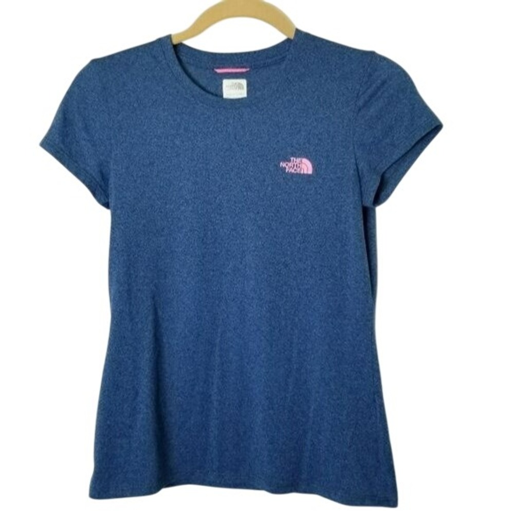 The North Face Women's Blie Vaporwick Shirt Blue Pink Logo Size Small EUC